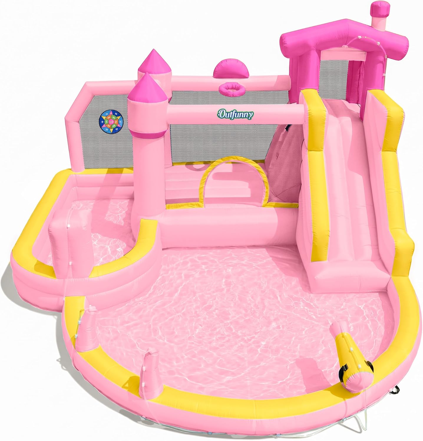 Kids Outdoor Bounce House - 핑크색 에어바운스 워터슬라이드, 3~12세 어린이용, 이중