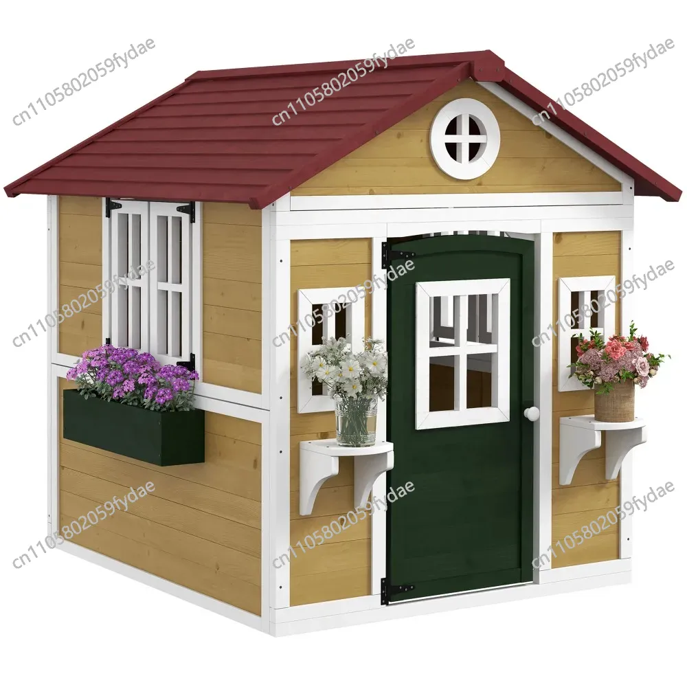 Kids Outdoor Playhouse - 야외 어린이 놀이집, 문, 창문, 화분과
