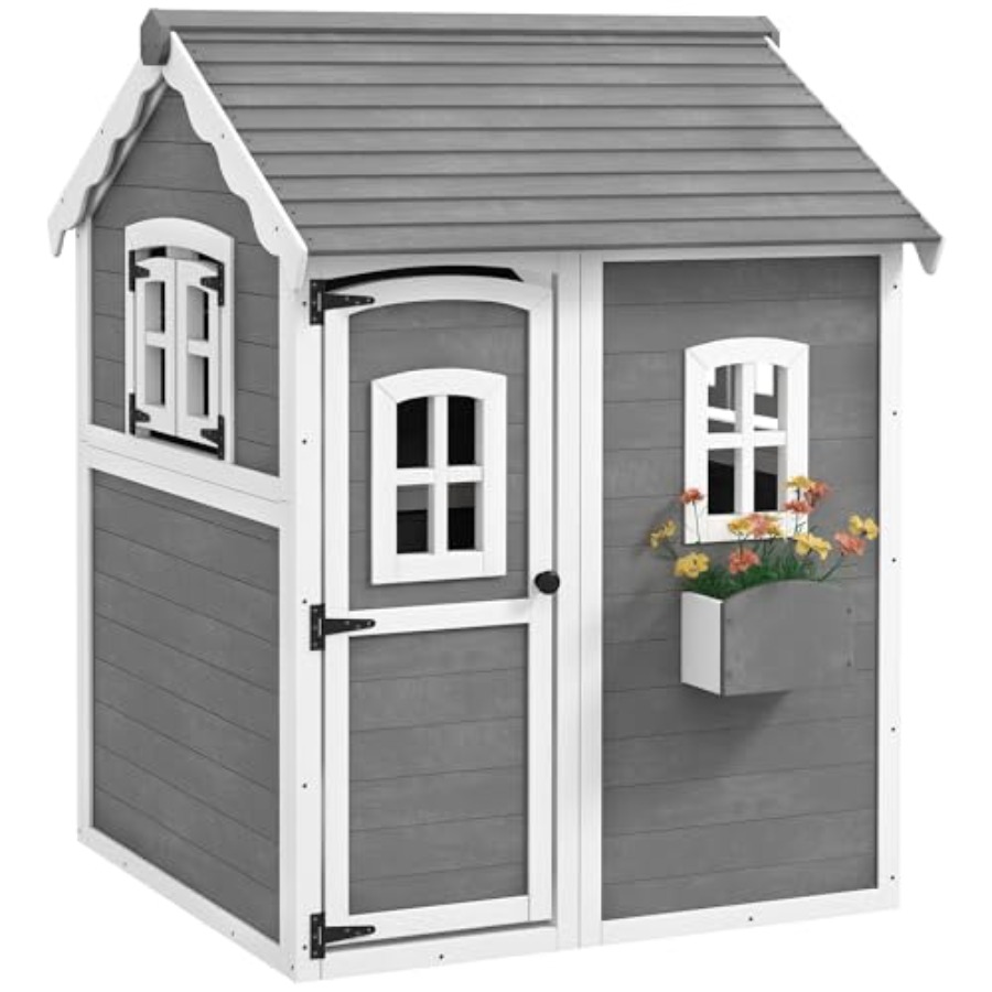 Kids Outdoor Playhouse - 3~8세 어린이용 야외 목재 놀이집 (바닥,