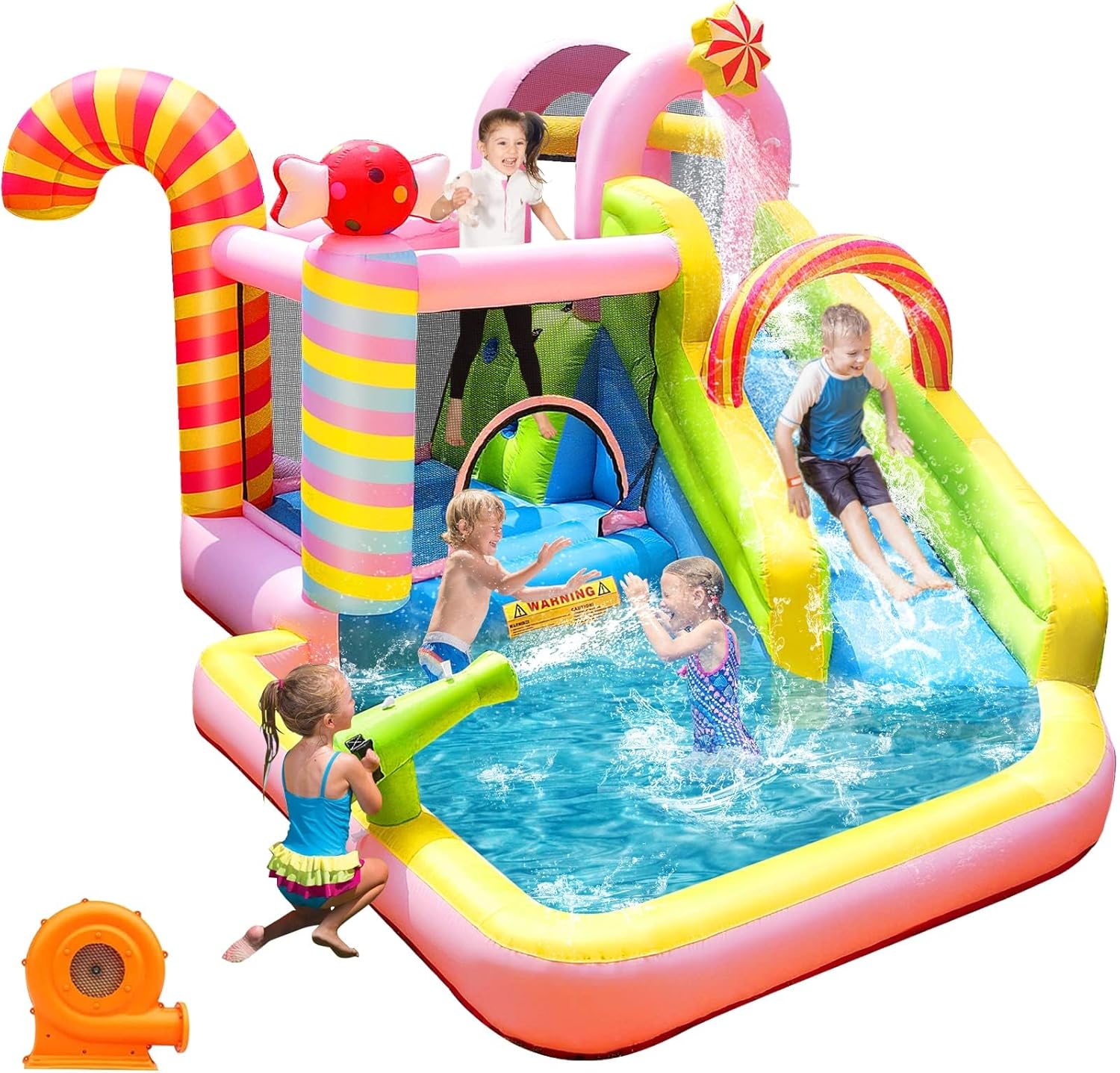 Kids Outdoor Bounce House - 어린이용 에어바운스 워터슬라이드, 6-in-1 워터파크(물놀이장), 클라이밍