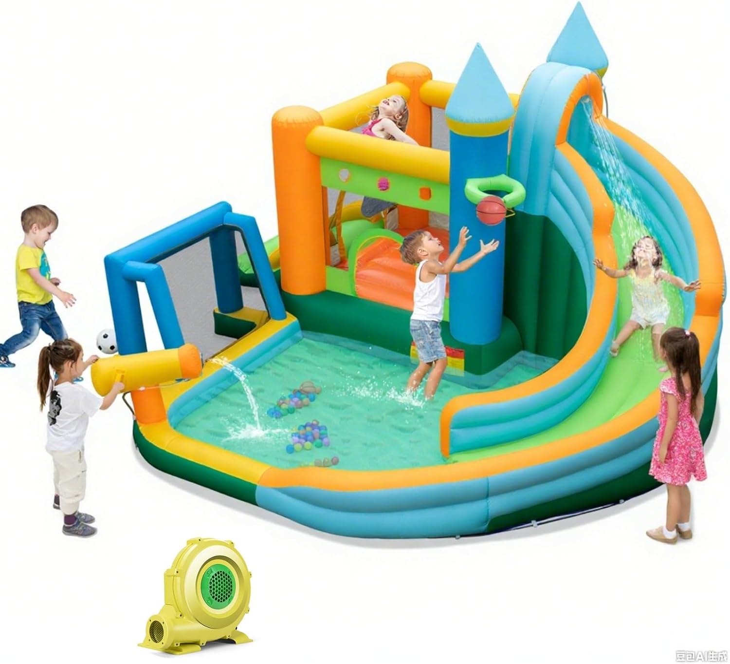 Kids Outdoor Bounce House - 9-in-1 대형 어린이용 에어바운스 워터슬라이드 -