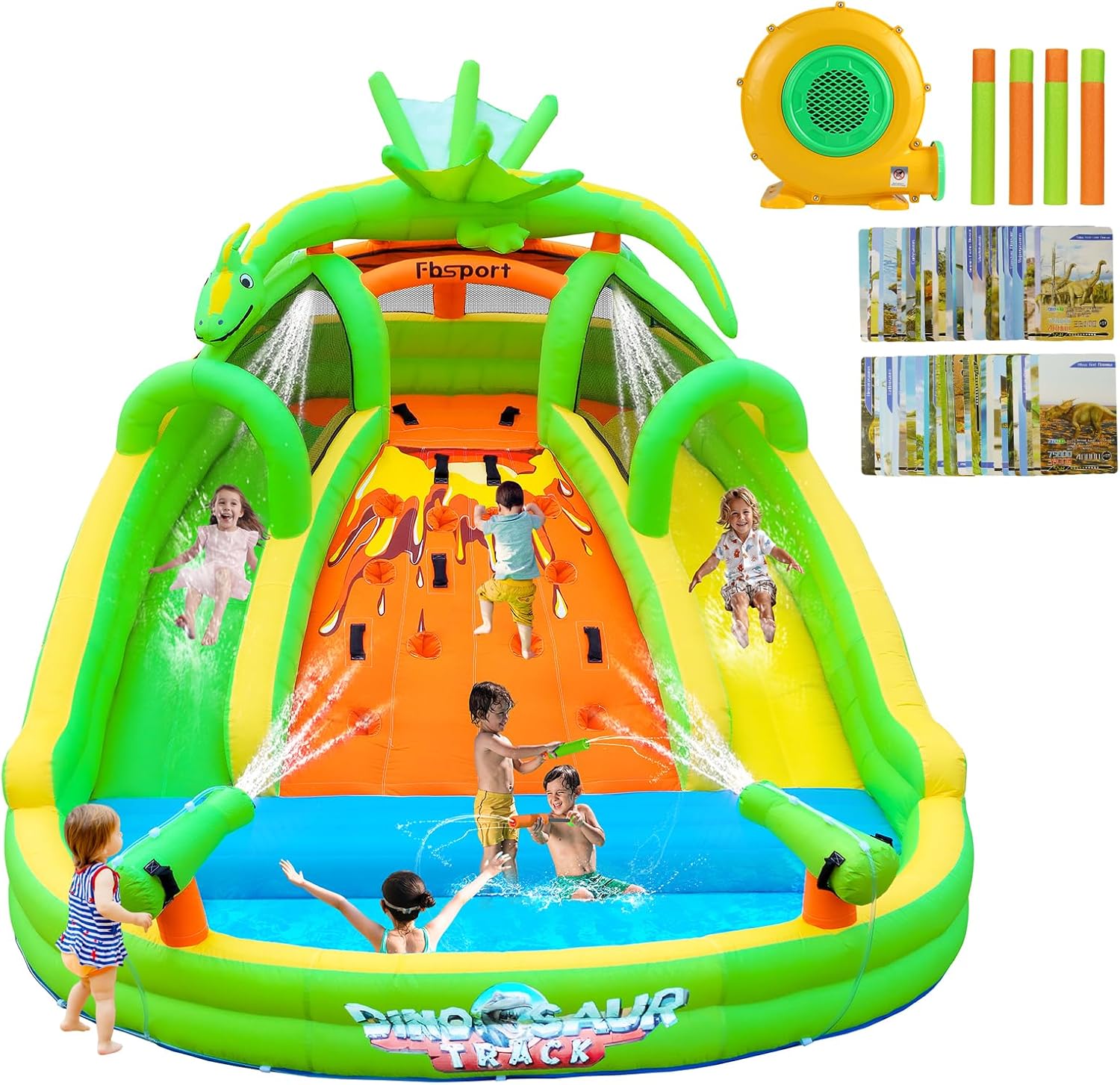 Kids Outdoor Bounce House - 어린이용 에어바운스 슬라이드, 클라이밍 월, 물총