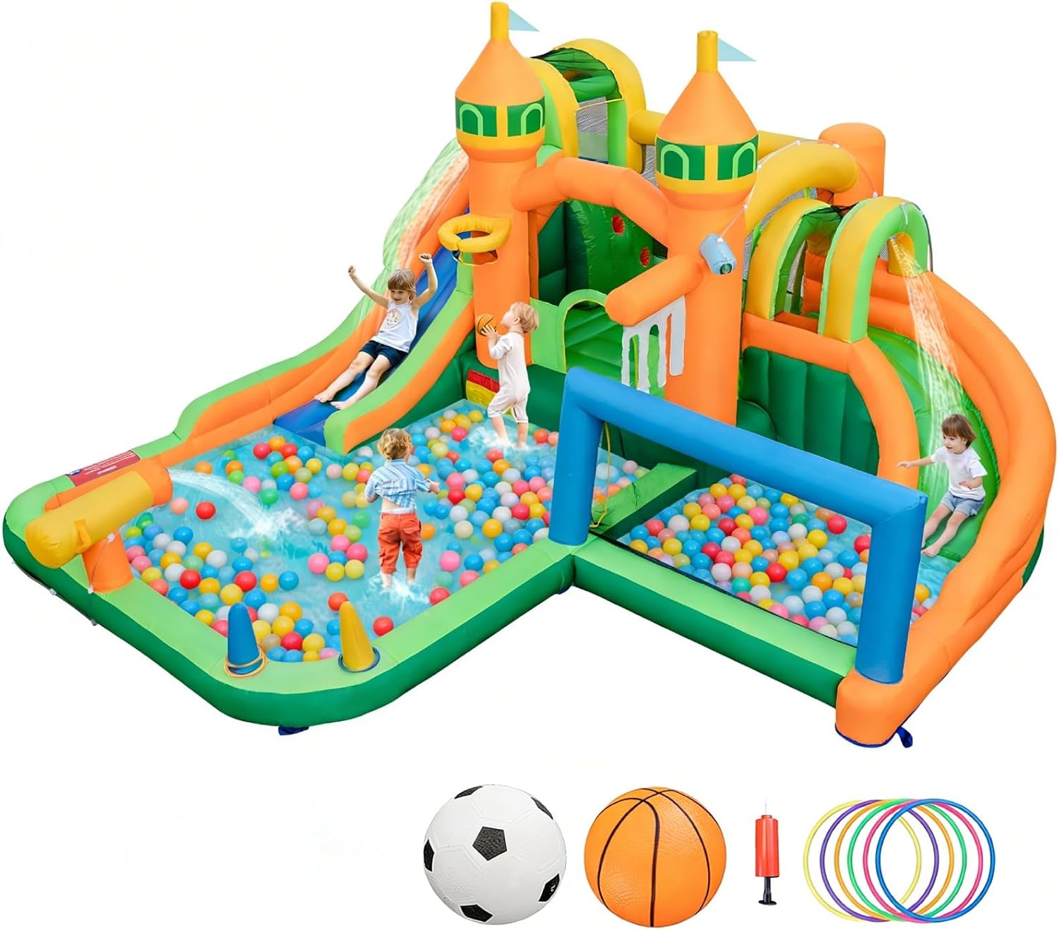 Kids Outdoor Bounce House - 9-in-1 풍선형 워터파크 바운스 하우스 (듀얼