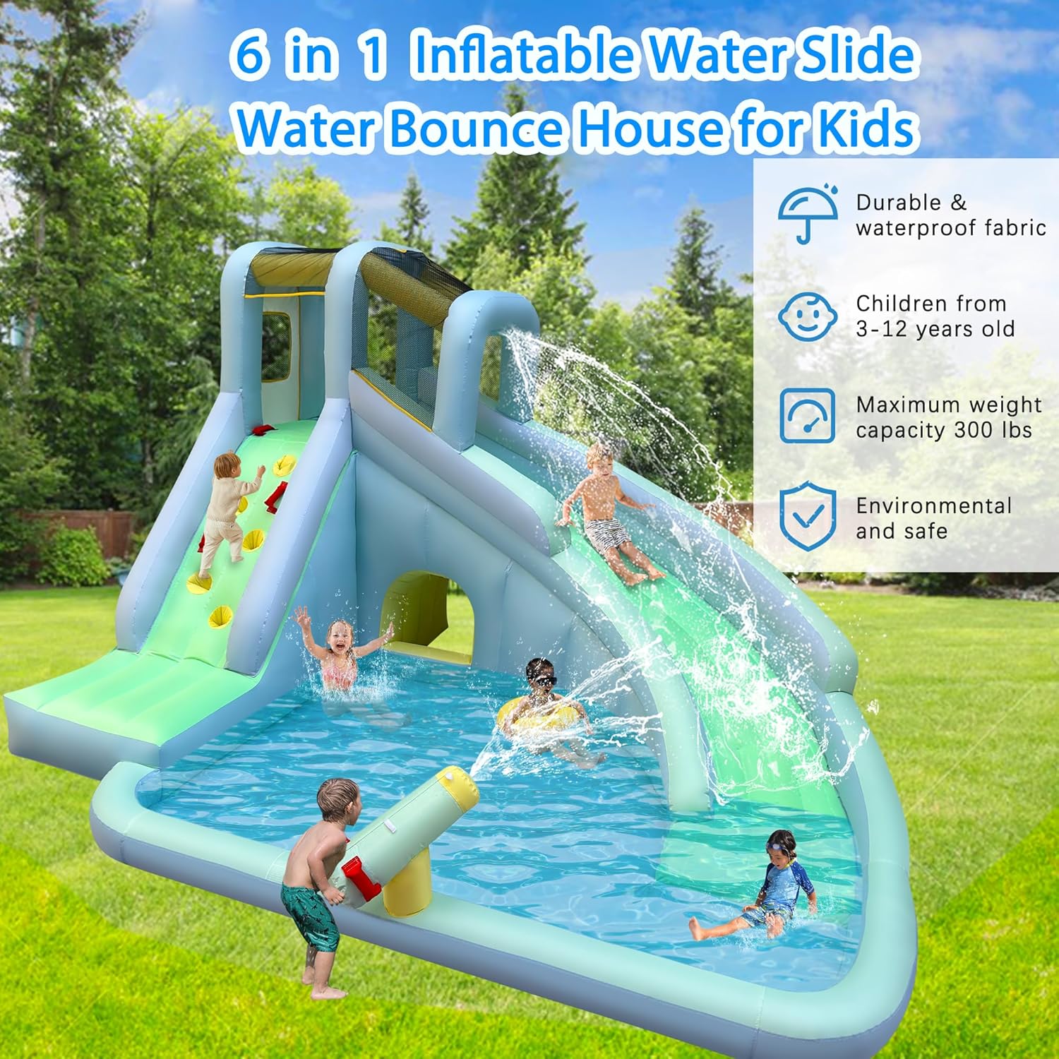 6-in-1 어린이용 에어바운스 워터파크, 550W 송 - Kids Outdoor Bounce House 리뷰 및 가격