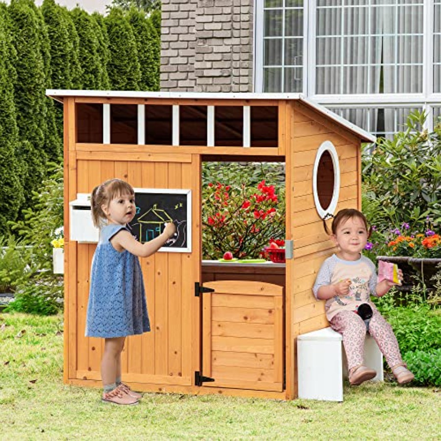 야외용 어린이 목재 놀이집 (작동하는 문, 노란색 마감 - Kids Outdoor Playhouse 리뷰 및 가격