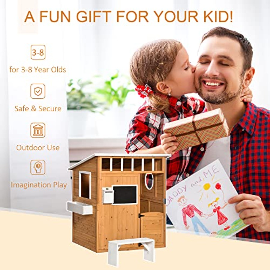 야외용 어린이 목재 놀이집 (작동하는 문, 노란색 마감 - Kids Outdoor Playhouse 리뷰 및 가격