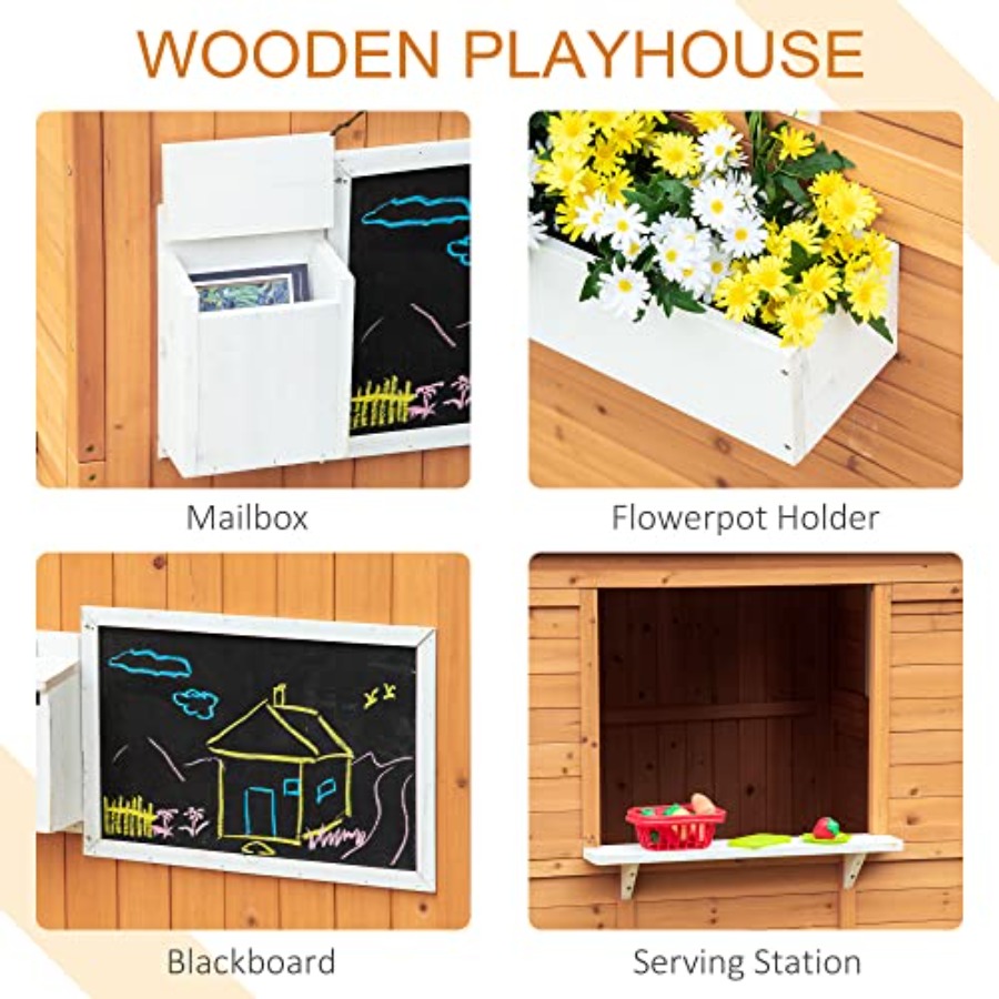 야외용 어린이 목재 놀이집 (작동하는 문, 노란색 마감 - Kids Outdoor Playhouse 리뷰 및 가격