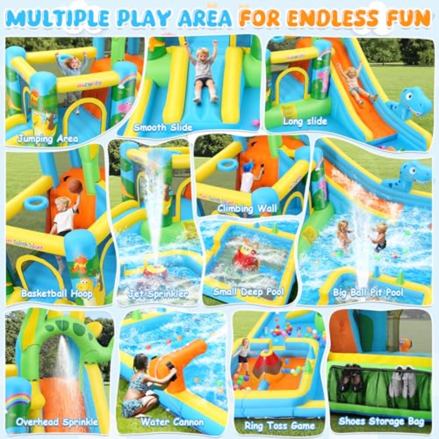 야외 마당용 풍선 워터 슬라이드: 공룡 테마 13-in - Kids Outdoor Bounce House 리뷰 및 가격
