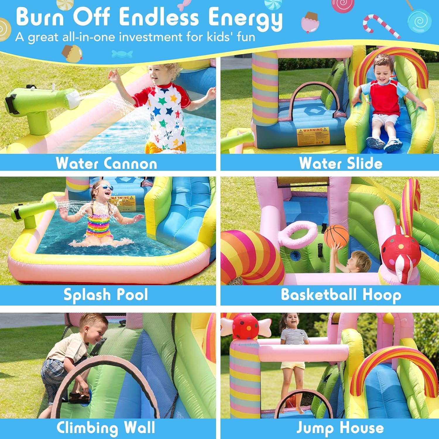 어린이용 에어바운스 워터슬라이드, 6-in-1 워터파크 - Kids Outdoor Bounce House 리뷰 및 가격