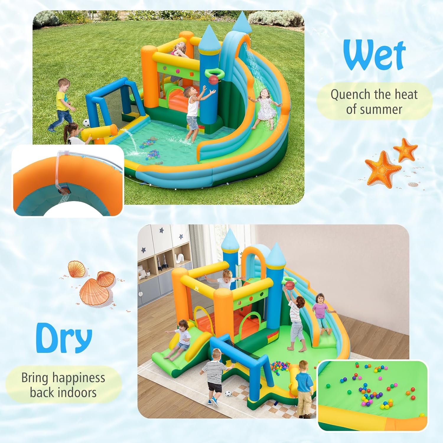 9-in-1 대형 어린이용 에어바운스 워터슬라이드 -  - Kids Outdoor Bounce House 리뷰 및 가격