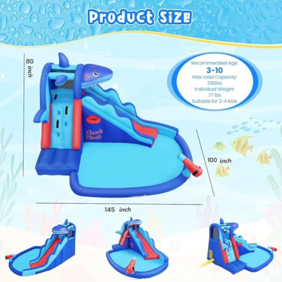 야외/실내용 어린이용(3~12세) 상어 테마 파란색과  - Kids Outdoor Bounce House 리뷰 및 가격