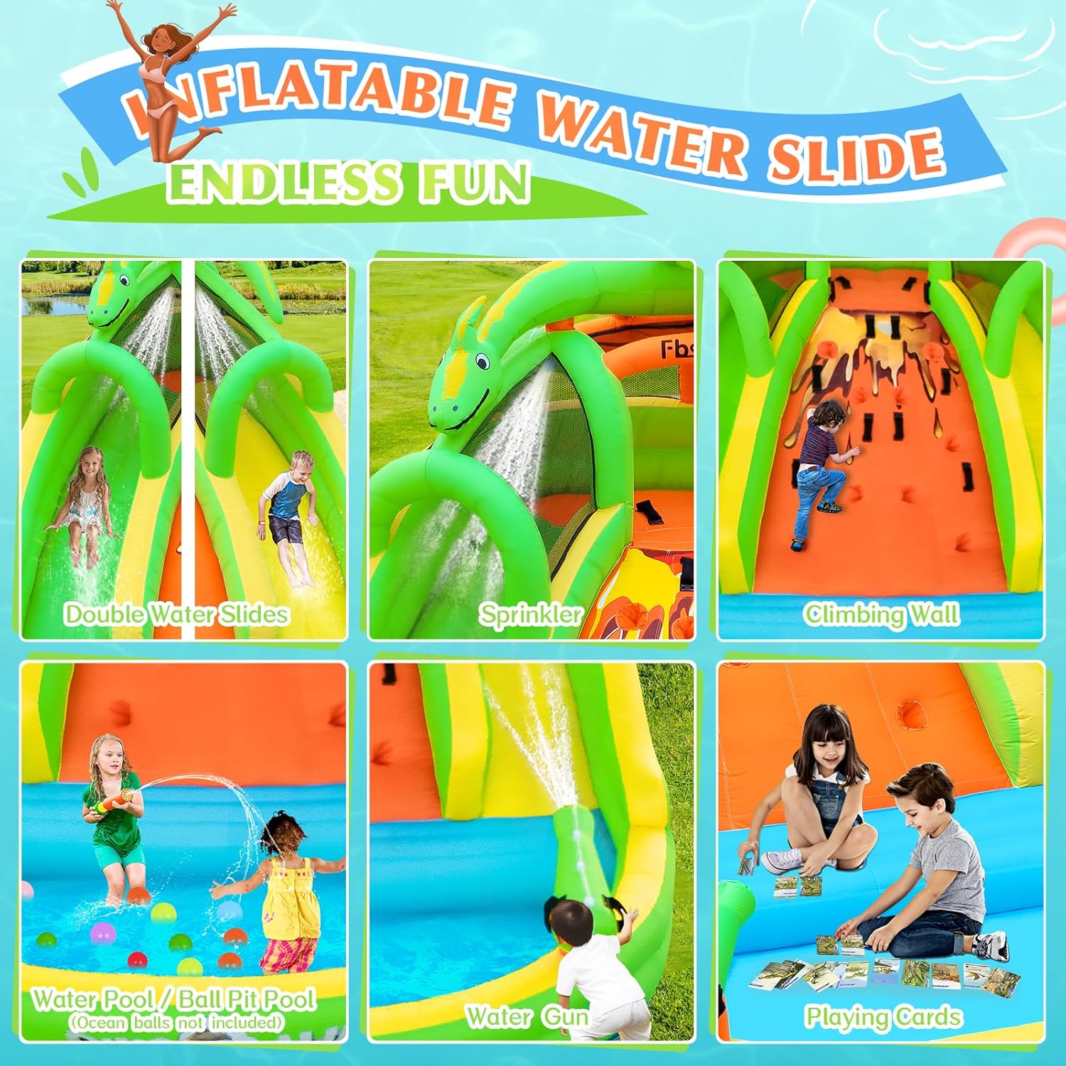 어린이용 에어바운스 슬라이드, 클라이밍 월, 물총 포함 - Kids Outdoor Bounce House 리뷰 및 가격