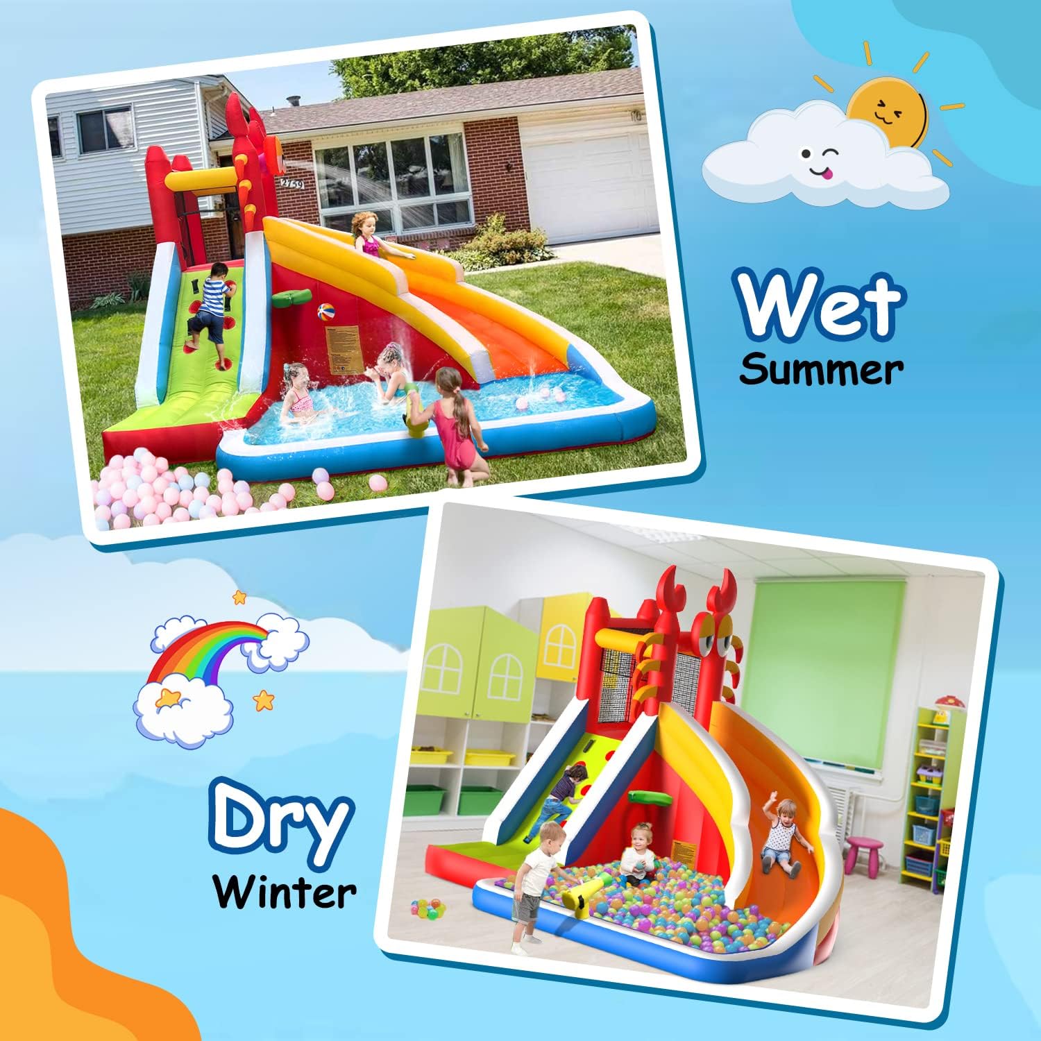 대형 어린이용 물 미끄럼틀 에어바운스 - 스플래시 풀, - Kids Outdoor Bounce House 리뷰 및 가격