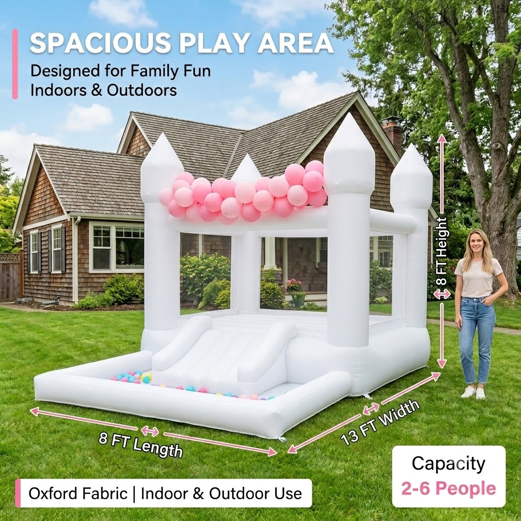 (송풍기 포함)13x8x8피트 풍선형 화이트 바운스 하 - Kids Outdoor Wendy House 리뷰 및 가격